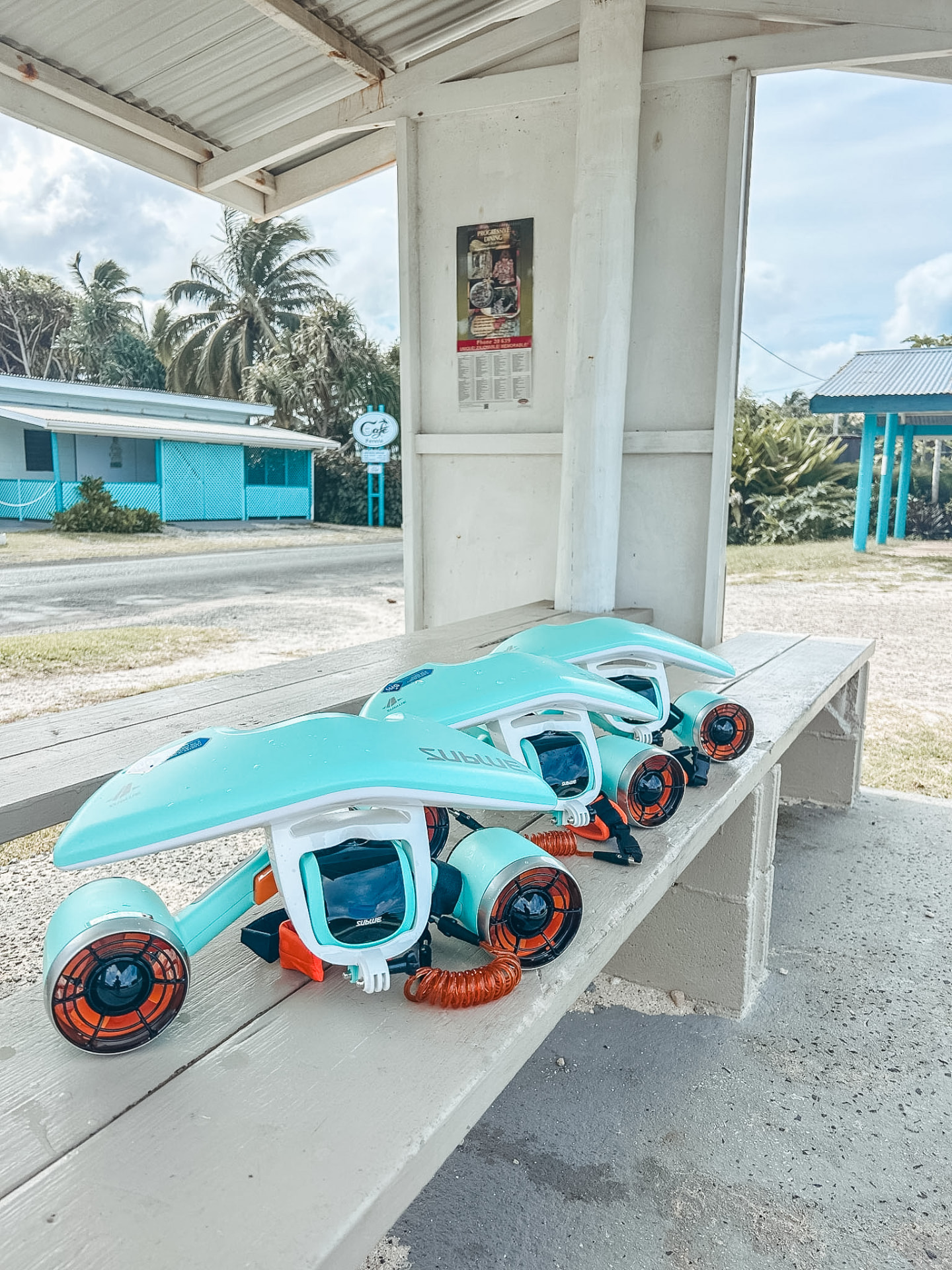 Sea Pace sea scooters lined up on the beach